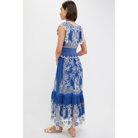 FARM RIO Blue Romantic Richelieu Maxi Dress NWT Size S Retail $390 - Picture 2 of 6